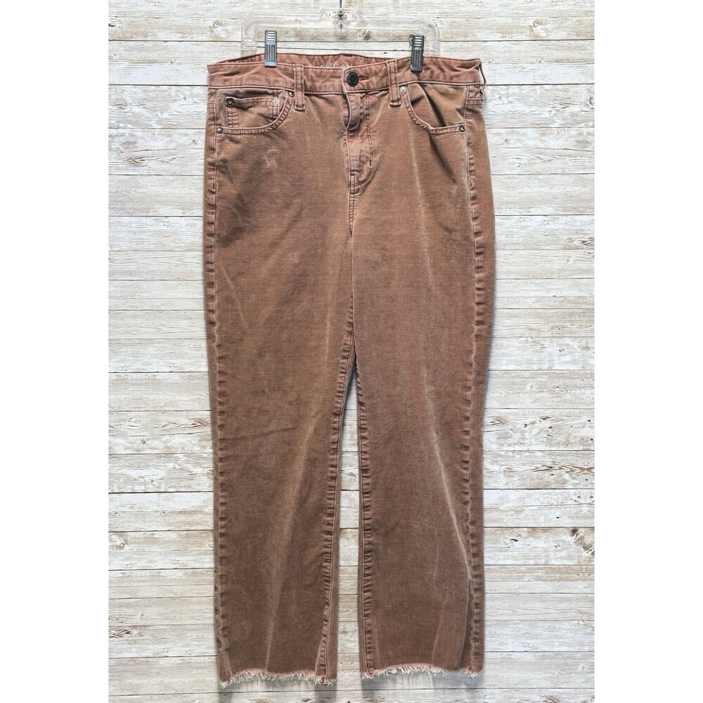 American Eagle Womens 10 Corduroy Hi Rise Crop Flare Light Red Raw Hem